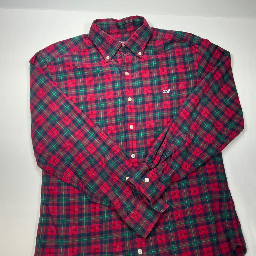 Vineyard Vines Mens Small‎ Red Green Plaid Tucker Flannel Shirt Button Down - Picture 6 of 8